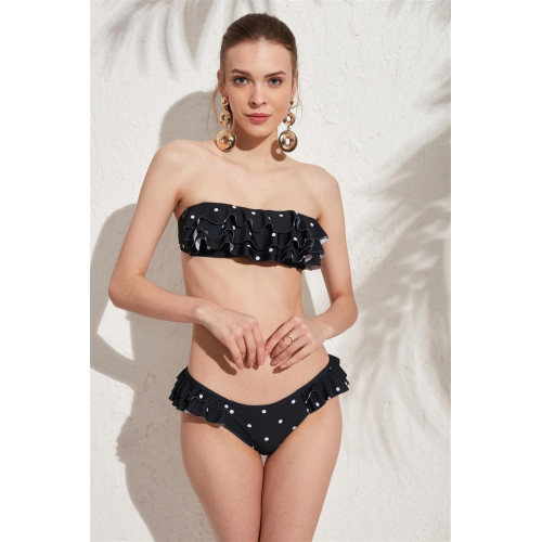 Pierre Cardin Volanlı Soft Straplez Bikini Takım Puantiye Siyah 207936 207936-SİYAH-PUANTİYE